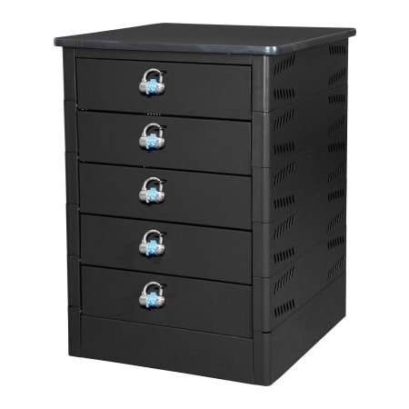 Datum Filing Systems Datum TekStak Laptop Storage Locker W/ Laminate Top, 5 Bays, Hasp Lock, Black TEKS5-H-LT-T25-L1595-60